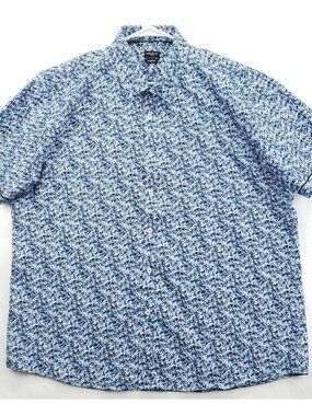 Rosso Milano Shirt Men 3XL Blue White Floral Cotton Modern Fit Classic Button-Up